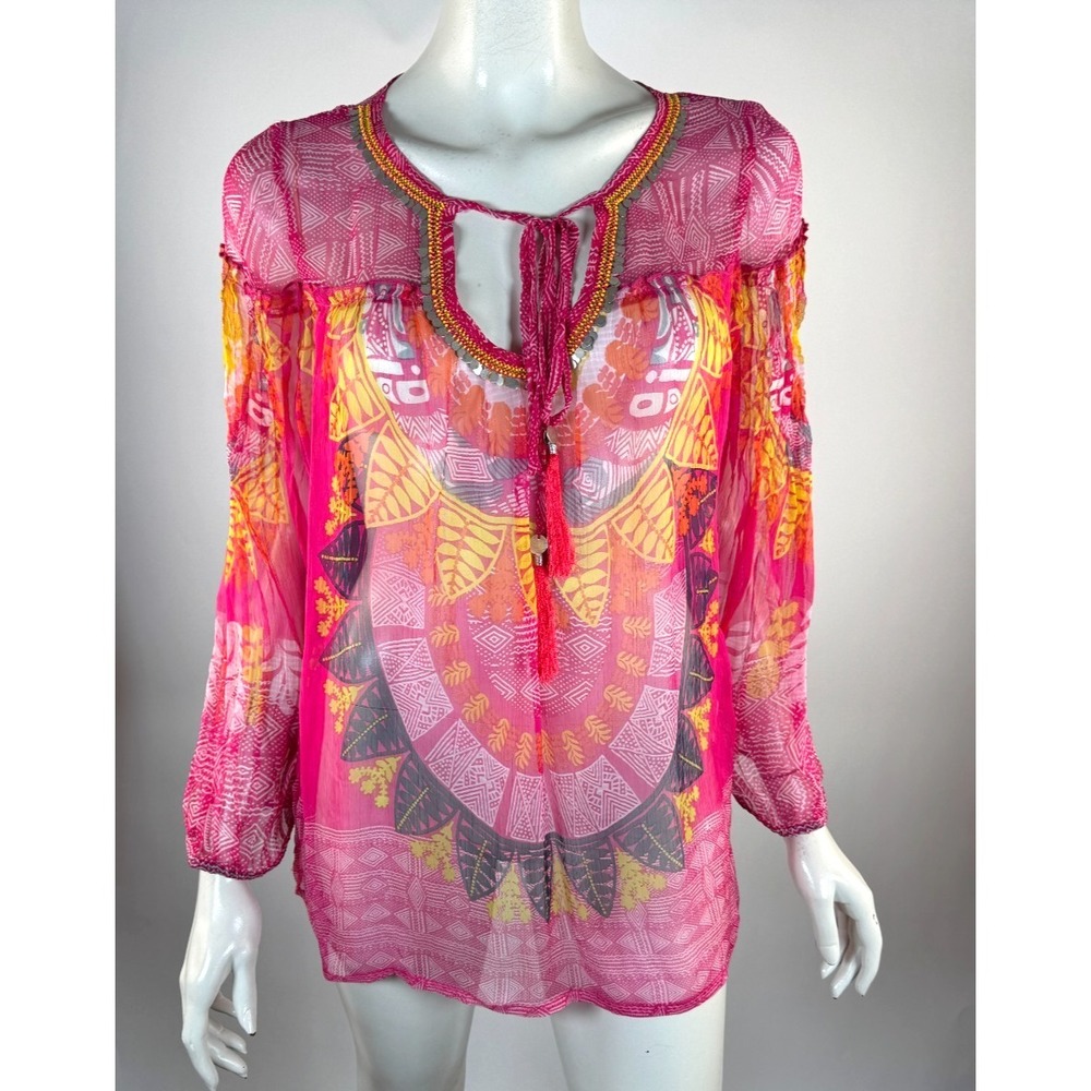 Label Ritu Kumar Sheer Embellished Top Women M NWT Long Sleeve Lightweight Tunic